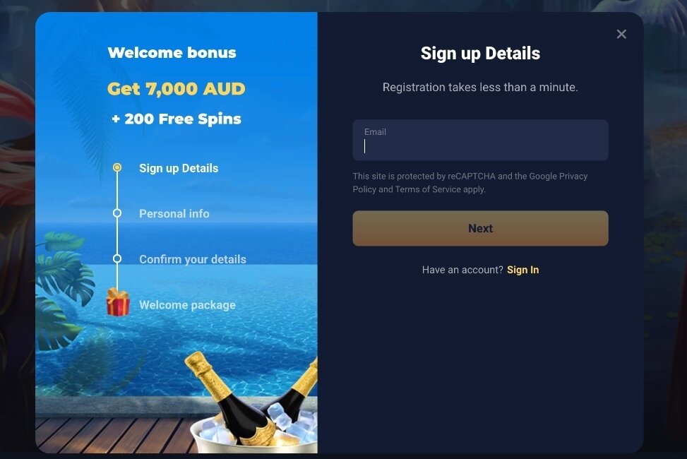 joo casino sign up step 1