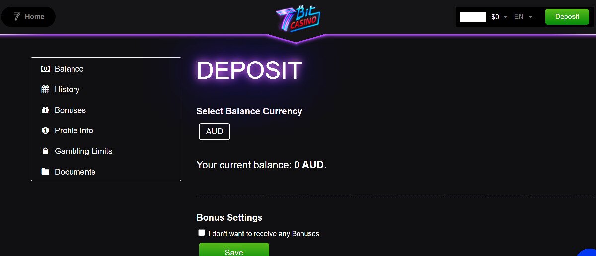 Make a deposit at 7Bit Casino