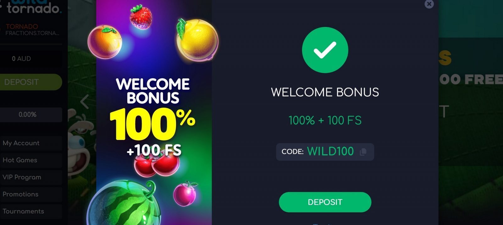 Wild Tornado Bonus Code