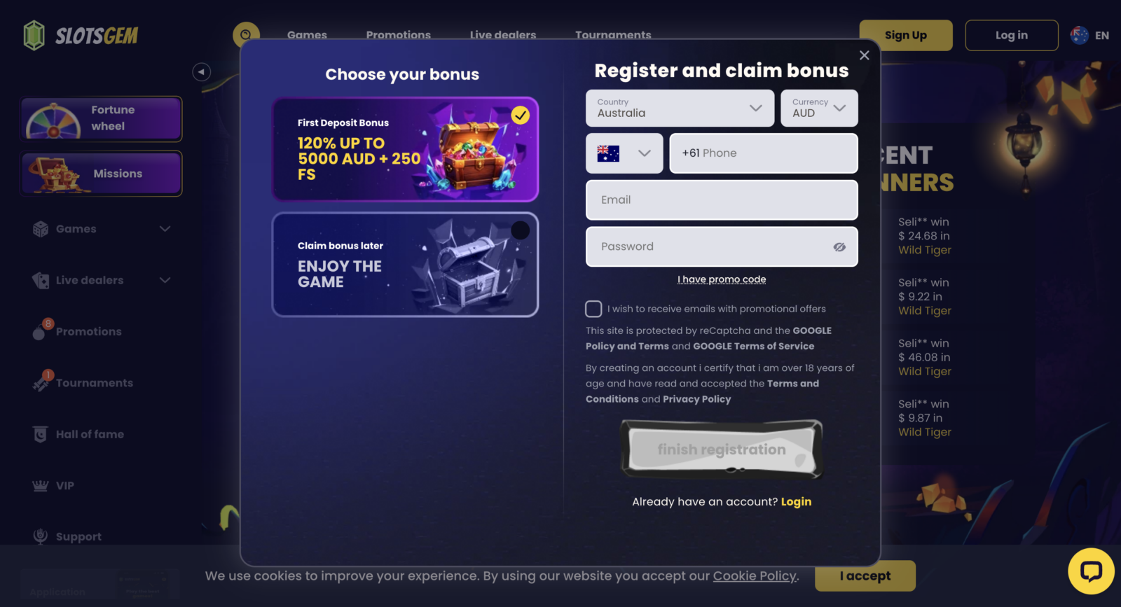 SlotsGem Signup 2