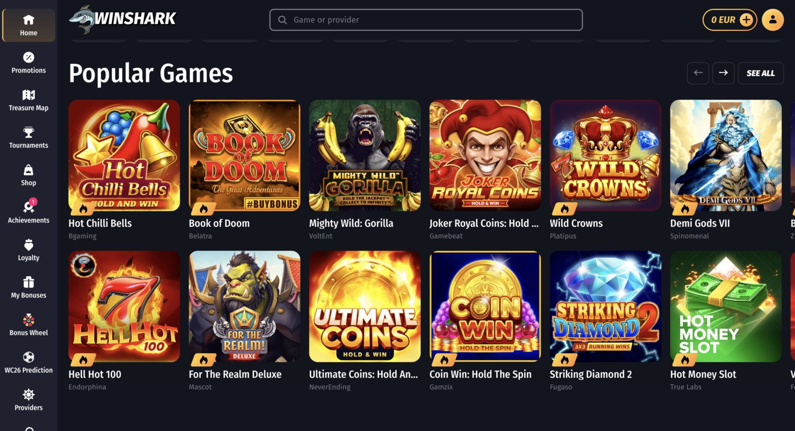 Winshark Casino Games